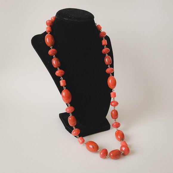 Avon Chunky Faux Stone Orange Beaded Chain Funky Bright Geometric Necklace - Picture 3 of 12